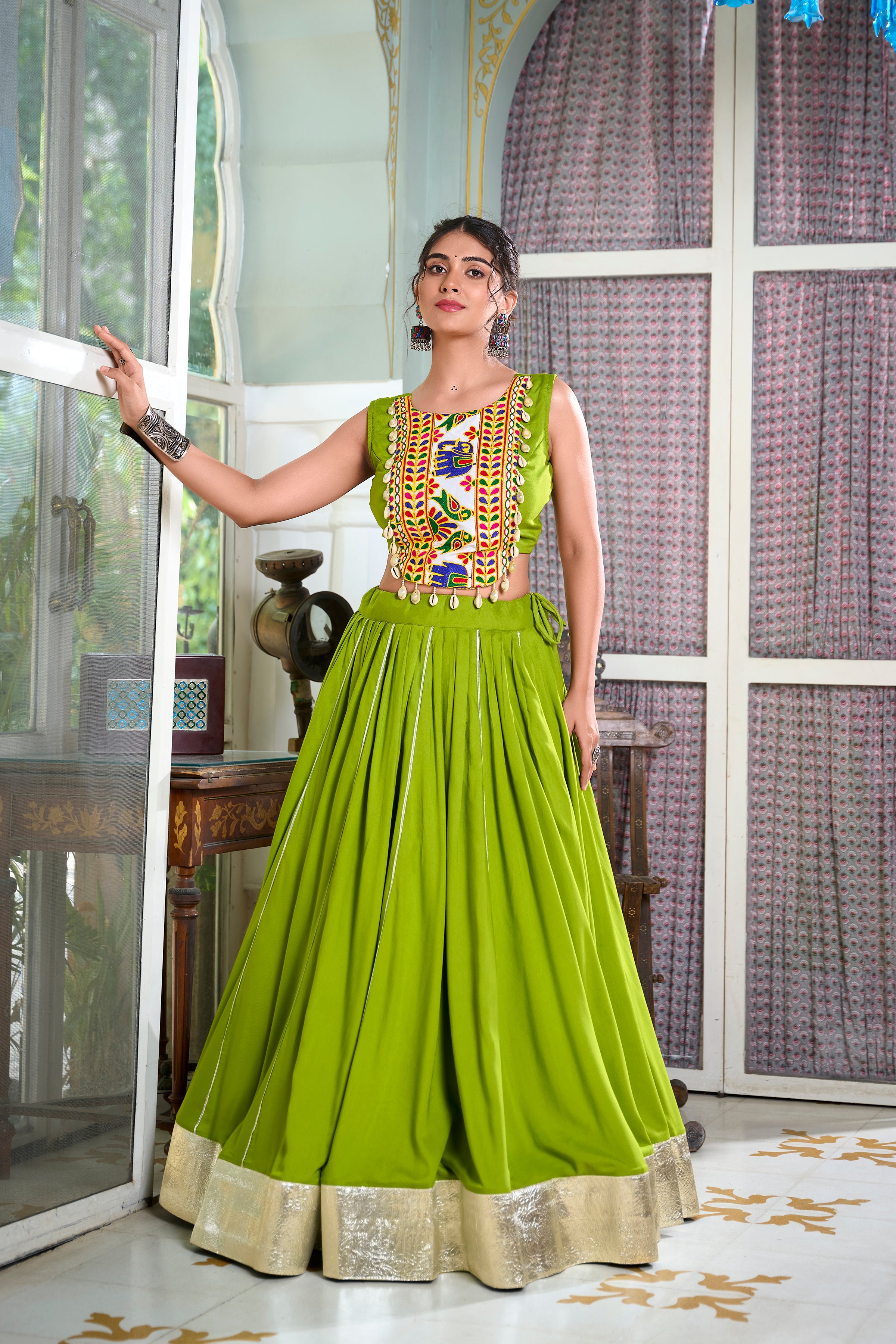Festive Fashion atIts Best: Rayon Lehenga and Gamthi Work Blouse for Navratri β¨π